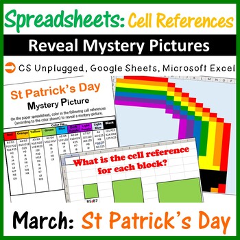 Preview of St Patrick's Day Reveal Mystery Picture - Spreadsheets Cell References