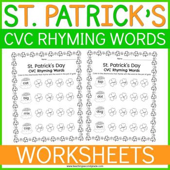 Preview of St. Patrick's Day Rhyming Words Worksheets - ELA Rhyme Center Tub