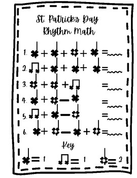 Preview of St. Patrick's Day Rhythm Math Worksheet for Sub Tubs, Review Games, Stations