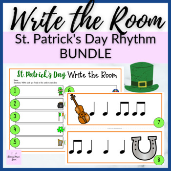 Preview of St. Patrick's Day Rhythm Write the Room BUNDLE for Music Rhythm Review
