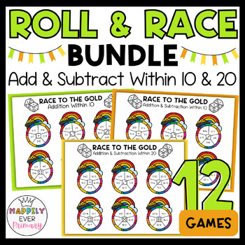 Preview of St. Patrick's Day Roll & Race Math Games - Addition & Subtraction Within 10 & 20