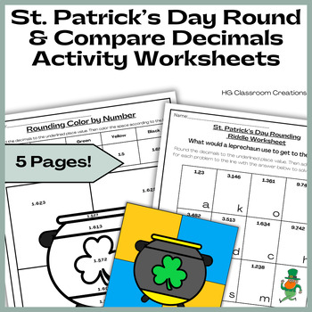 Preview of St. Patrick's Day Round & Compare Decimals Activity Worksheets & Color by Number