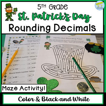 Preview of St. Patrick's Day Rounding Decimals Maze Page 5th Grade