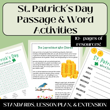 Preview of St. Patrick's Day Reading and Activities: Word Search, Word Scramble, Etc.