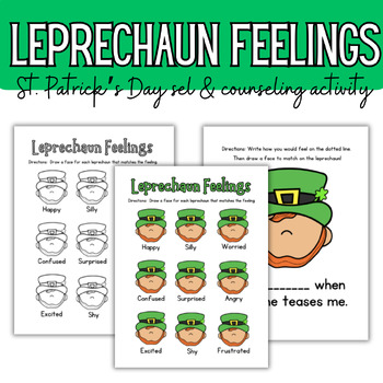 Preview of St. Patrick's Day SEL & counseling activity, Feelings & Emotions Lesson, March
