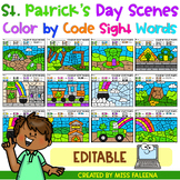 St. Patrick's Day Scenes Color by Code Sight Words Editable