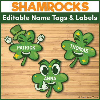 Preview of St. Patrick's Day Shamrock, Clovers Name Tags - Cubby and Locker Editable Tags