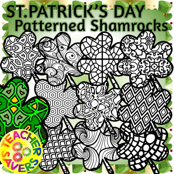 Preview of St. Patrick's Day Shamrock Coloring Clip Art Set Commercial and Personal Use