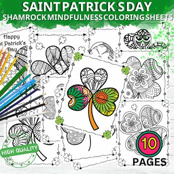 Preview of St. Patrick's Day Shamrock Mindfulness Coloring Sheets