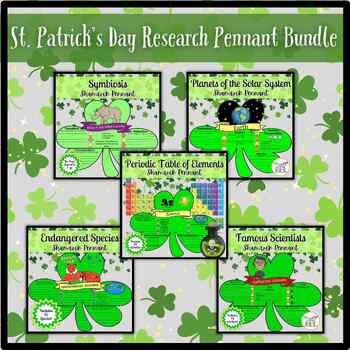 Preview of St. Patrick's Day Shamrock Research Pennant Bundle ~ Science St. Patrick's Day