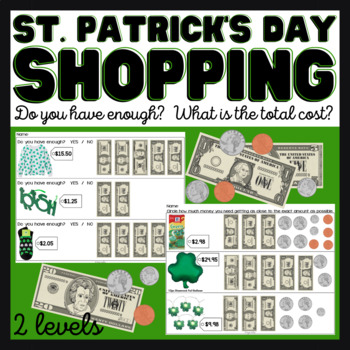 Preview of St. Patrick's Day Shopping Task Cards/ Worksheets- Money Math- Special Education