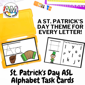 Preview of St. Patrick’s Day Sign Language Alphabet Tracing Task cards and flashcards
