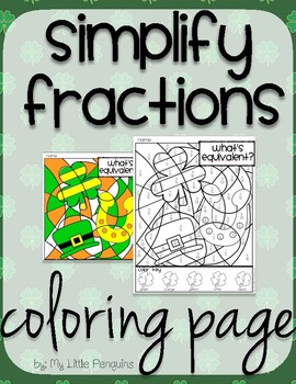 Preview of St. Patrick's Day Simplify Fractions Coloring page