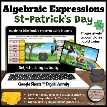 Preview of St-Patrick's Day Simplifying Algebraic Expressions Review Activity Reveal