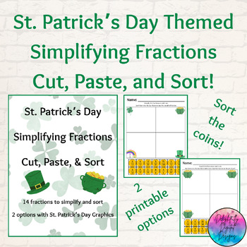 Preview of St. Patrick's Day Math - Simplifying Fractions Cut, Paste, and Sort No Prep!