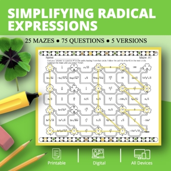 Preview of St. Patrick's Day: Simplifying Radical Expressions Maze Activity