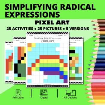 Preview of St. Patrick's Day: Simplifying Radical Expressions Pixel Art Activity