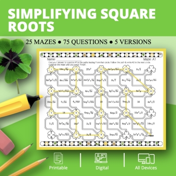 Preview of St. Patrick's Day: Simplifying Square Root Expressions Maze Activity