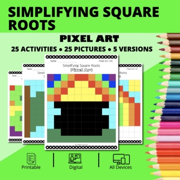 Preview of St. Patrick's Day: Simplifying Square Root Expressions Pixel Art Activity