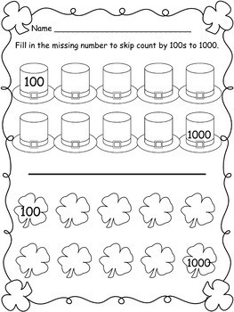 st patricks day skip counting by 2 5 10 and 100 worksheets tpt