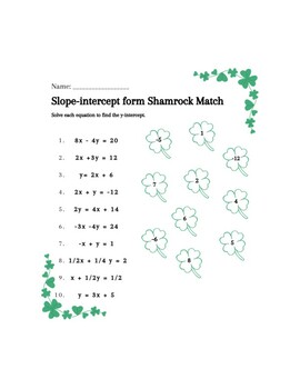 Preview of St. Patrick's Day Slope-Intercept Form Activity