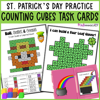 Preview of St Patrick's Day Snap Cube Math Center March St Patty's Counting Cube Task Cards