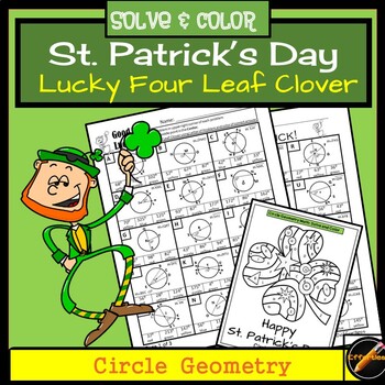Preview of St Patrick's Day Solve and Color Circle Geometry- Arcs,Central/Inscribed Angles