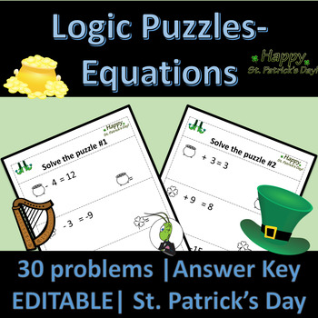 Preview of St. Patrick's Day Solving Equations | Number Sense Logic Puzzles | Algebra 1