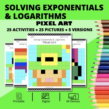 Preview of St. Patrick's Day: Solving Exponential & Logarithmic Equations Pixel Art