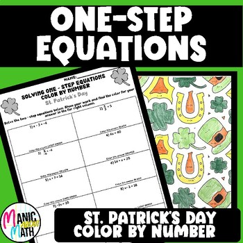 Preview of St. Patrick's Day Solving One Step Equations Color By Number