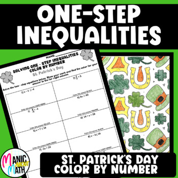 Preview of St. Patrick's Day Solving One Step Inequalities Color By Number