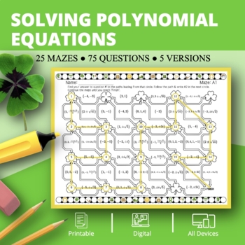 Preview of St. Patrick's Day: Solving Polynomial Equations Maze Activity