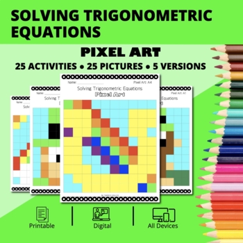 Preview of St. Patrick's Day: Solving Trigonometric Equations Pixel Art Activity