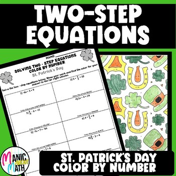 Preview of St. Patrick's Day Solving Two Step Equations Color By Number