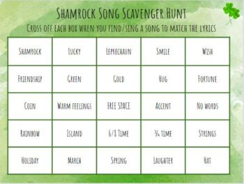 Preview of St. Patrick's Day Song Scavenger Hunt - FREEBIE