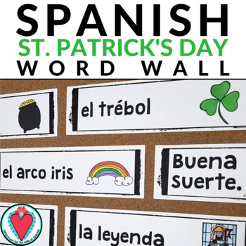 Preview of St Patrick's Day Spanish Vocabulary Words Bulletin Board Word Wall