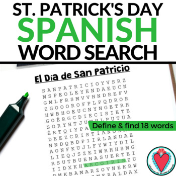 Preview of St. Patrick's Day Spanish Vocabulary Words Worksheet - Word Search