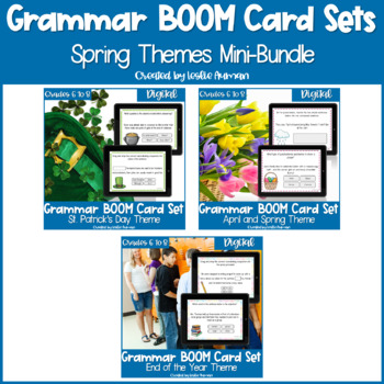 Preview of St. Patrick's Day, Spring, and End of the Year Grammar BOOM Cards BUNDLE