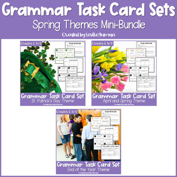 Preview of St. Patrick's Day, Spring, and End of the Year Grammar Task Cards BUNDLE