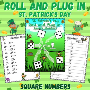 Preview of St. Patrick's Day Square Numbers Activity | 5th and 6th Grade Math Game