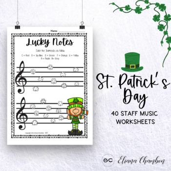 Preview of St. Patrick's Day Staff Music Worksheet - Piano Key- Line & Space - Note Naming