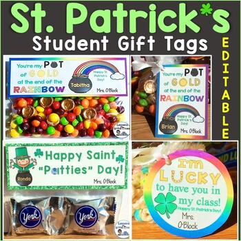 Preview of St. Patrick's Day Student Gift Tags & Toppers Editable St. Patty's Day Treats