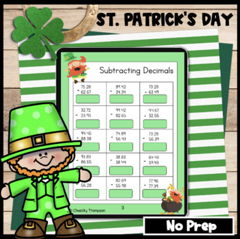 Preview of St. Patrick's Day _ Subtracting Decimals  _ Digital and Print 