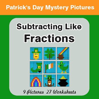 St. Patrick's Day: Subtracting Like Fractions - Color-By-Number Math Mystery Pictures