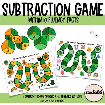 Preview of St. Patrick's Day Subtraction within 10 Fluency Game - Studio 86 Designs