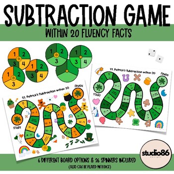 Preview of St. Patrick's Day Subtraction within 20 Fluency Game - Studio 86 Designs