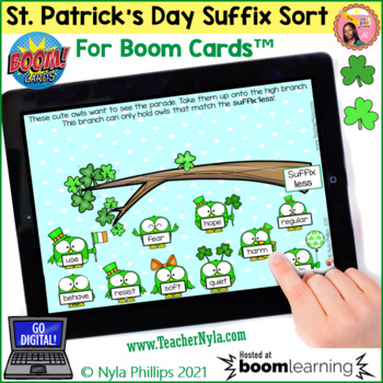 Preview of St. Patrick's Day Suffix Sorting Activity Boom Cards™