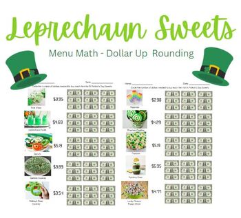 Preview of St. Patrick's Day Sweets Dollar Up - Menu Math | Rounding & Bar Graphs