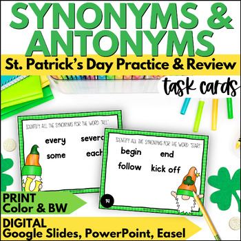 Preview of St. Patrick's Day Synonyms and Antonyms Task Cards - March Vocabulary Practice