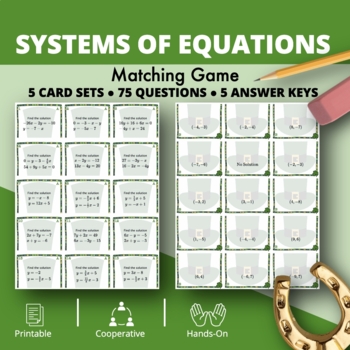 Preview of St. Patrick's Day: Systems of Equations Matching Game